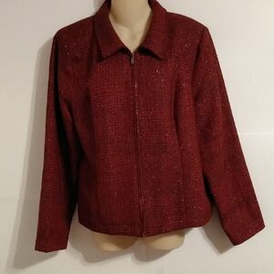 Sparkle Tweed Zipper Cranberry Short Wool Blend Coat Blazer Large